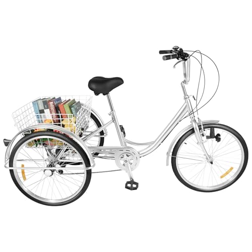24 Zoll Dreirad für Erwachsene, 3 Räder Fahrrad mit 6-Gang Einstellbar, Lichtern und Hintere Korb, Verstellbaren Lenker 101.5-113.5cm und Sattel 78-96cm, für Männer Frauen 24 Zoll Dreirad für Erwachsene, 3 Räder Fahrrad mit 6-Gang Einstellbar, Lichtern und Hintere Korb, Verstellbaren Lenker 101.5-113.5cm und Sattel 78-96cm, für Männer Frauen von Tyvotrend