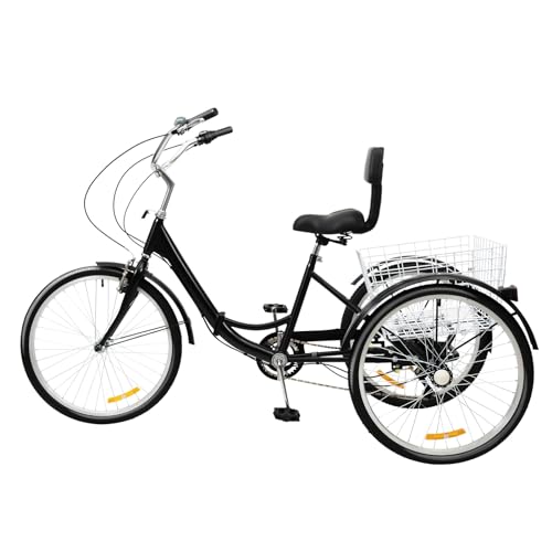 24 Zoll Faltbar Dreirad für Erwachsene, 3 Räder 7 Gang Klappbar Fahrrad mit Korb, Verstellbare Sitz mit Rückenlehne, für Frauen & Männer zum Einkaufen, Sport, Transport 24 Zoll Faltbar Dreirad für Erwachsene, 3 Räder 7 Gang Klappbar Fahrrad mit Korb, Verstellbare Sitz mit Rückenlehne, für Frauen & Männer zum Einkaufen, Sport, Transport von Tyvotrend