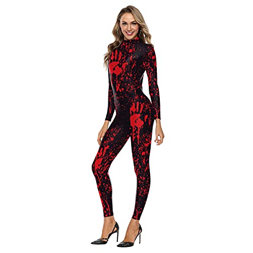 U LOOK UGLY TODAY Halloween Kostüm Damen Jumpsuit Bodysuit Cosplay Kostüm Halloween Weihnachten Fest Verkleidungsparty Karneval Bloody M von U LOOK UGLY TODAY