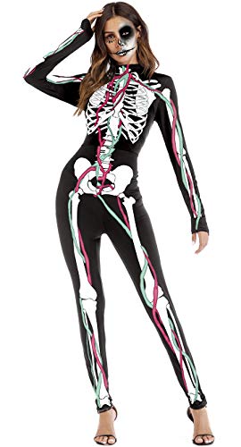 U LOOK UGLY TODAY Halloween Kostüm Damen Jumpsuit Bodysuit Cosplay Kostüm Halloween Weihnachten Fest Verkleidungsparty Karneval Skeleton L von U LOOK UGLY TODAY