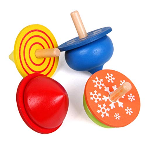 4 Stück Gyro Classic Kinderspiel Spielzeug Kreisel für Jungen Mädchen Bunte Druck Holz Gyro Kreisel Spielzeug Nützlich und praktisch von U-M