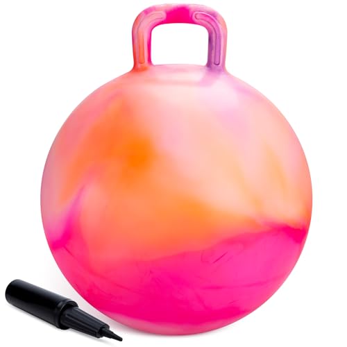 U&C Planet 50 cm Hüpfball Sprungball mit Griff, 100 KG belastbar Space Hopper mit Luftpumpe Spielzeug für Kinder 6-9 Jahre Drinnen & Draußen, Lernspielzeug für Balance & Koordination, Wolke Orange von U&C Planet