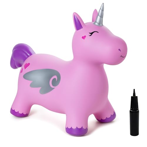 U&C Planet Hüpftier, Einhorn Hüpfpferd Animal Hopper mit Plüschdecke,100kg Tragfähigkeit, Animal Hopper Springpferd für Kinder 1-6 Jahre, Geschenk für Geburtstag & Weihnachten, Indoor & Outdoor von U&C Planet