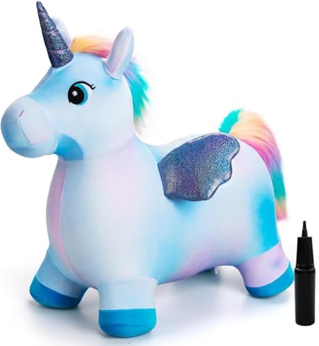 U&C Planet Hüpftier, Blauer Einhorn Hüpfpferd Animal Hopper mit Plüschdecke,100kg Tragfähigkeit, Springpferd für Kinder 1-6 Jahre, Geschenk für Geburtstag & Weihnachten, Indoor & Outdoor U&C Planet Hüpftier, Blauer Einhorn Hüpfpferd Animal Hopper mit Plüschdecke,100kg Tragfähigkeit, Springpferd für Kinder 1-6 Jahre, Geschenk für Geburtstag & Weihnachten, Indoor & Outdoor von U&C Planet