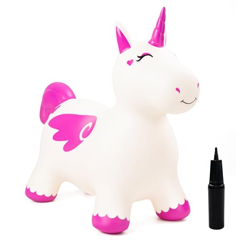 U&C Planet Hüpftier, Einhorn Hüpfpferd Animal Hopper mit Plüschdecke,100kg Tragfähigkeit, Springpferd für Kinder 1-6 Jahre, Geschenk für Geburtstag & Weihnachten, Indoor & Outdoor von U&C Planet