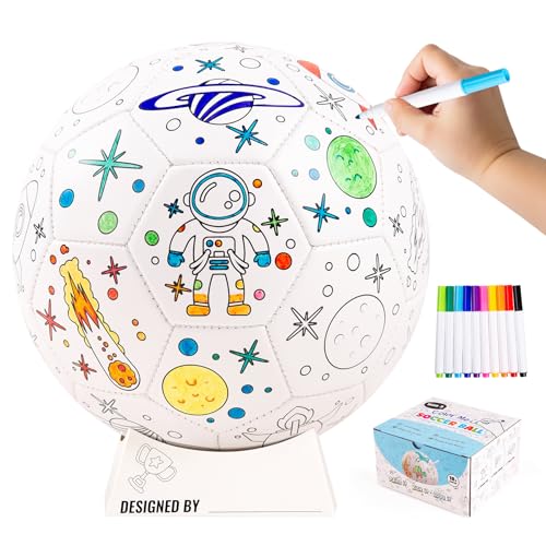 U&C Planet Personalisierbarer Fußball Größe 3 Football zum Ausmalen für Kinder im Alter von 3-8 Jahren, enthält 10 abwaschbare Marker, Ballständer und Pumpe, Spiel für Innen und Außen U&C Planet Personalisierbarer Fußball Größe 3 Football zum Ausmalen für Kinder im Alter von 3-8 Jahren, enthält 10 abwaschbare Marker, Ballständer und Pumpe, Spiel für Innen und Außen von U&C Planet