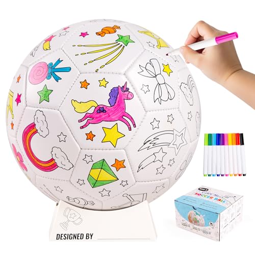 U&C Planet Personalisierbarer Fußball Größe 3 Football zum Ausmalen für Kinder im Alter von 3-8 Jahren, enthält 10 abwaschbare Marker, Ballständer und Pumpe, Spiel für Innen und Außen von U&C Planet