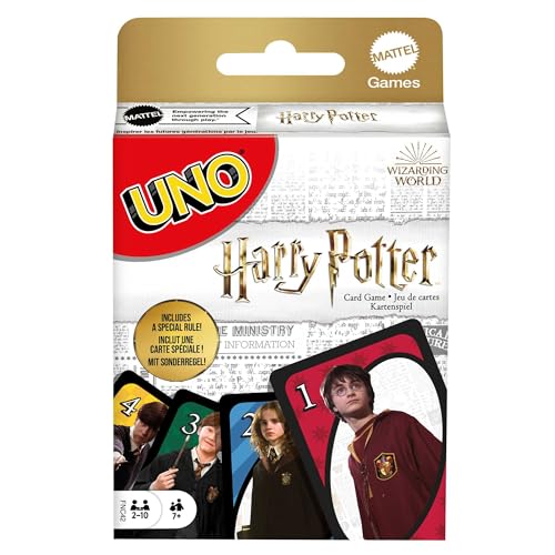 UNO Harry Potter - Kartenspiel mit beliebten Figuren aus der magischen Welt von Hogwarts - mit besonderer Regelkarte und Sprechenden Hut - Geschenk für Harry-Potter-Fans ab 7 Jahren, FNC42 von Mattel Games