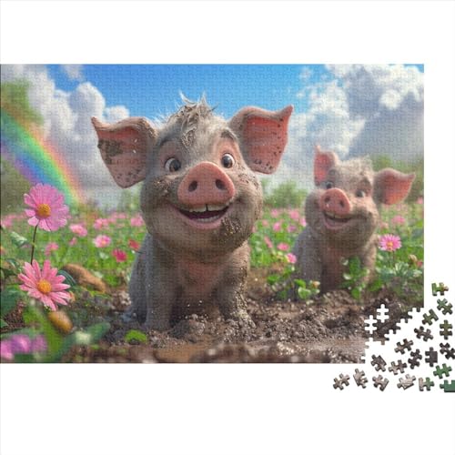 Schwein Puzzle aus Holz 1000 Teile Cartoon Schwein Puzzle Erwachsene - Challenge und Entspannung garantiert 1000 Stück (75 x 50 cm) von UAPZISKCL