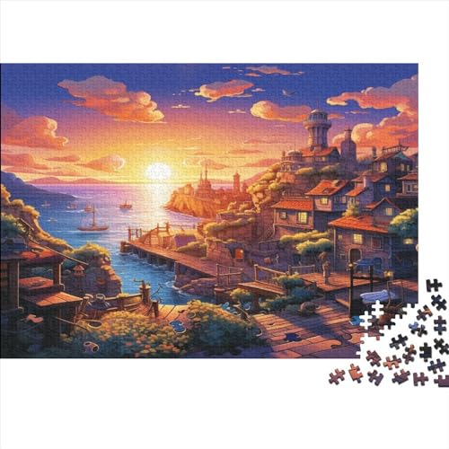 Seaside Town Natürliches Puzzle 1000 Teile Cartoon House Puzzle Landschaften Für Erwachsene Und Jugendliche Ein Spielerlebnis In Harmonie Mit Natürlichem 1000 Teile (75 x 50 cm) von UAPZISKCL