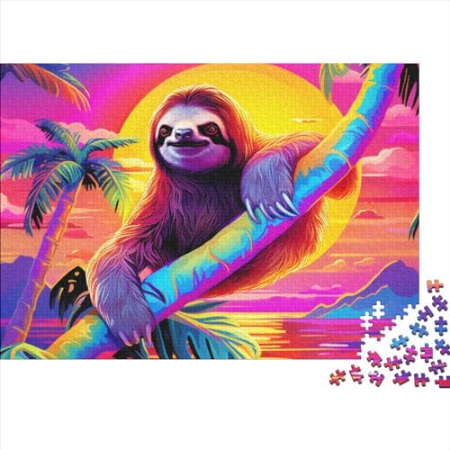 Tropischer Sonnenuntergang Holzpuzzle 1000 Teile Sloth Puzzle Erwachsene - Challenge und Entspannung garantiert 1000 Stück (75 x 50 cm) von UAPZISKCL