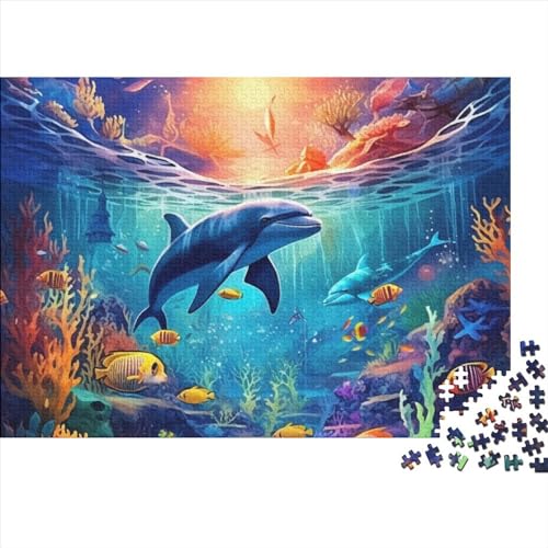 Unterwasserwelt Kunsthandwerkliches 1000-teiliges Puzzle Dolphin Holzpuzzles Puzzle EIN Unvergessliches Geschenk Für Puzzel-Liebhaber 1000pcs (75x50cm) von UAPZISKCL