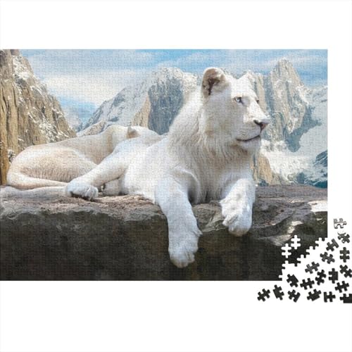Weißer Löwe 1000-teilige Puzzle Lion Weißer Löwe Pädagogisches Stressabbau-Game Lernspaß Für Groß Und Klein Home Dekoration Puzzle 1000pcs (75x50cm) von UAPZISKCL