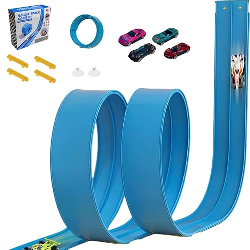 4.5M Car Track Speed Race Track Rolls Up Portable Racetrack for Toy Cars with 4 Cars (Blue) von UATARU