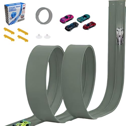 4.5M Car Track Speed Race Track Rolls Up Portable Racetrack for Toy Cars with 4 Cars (Grey) von UATARU