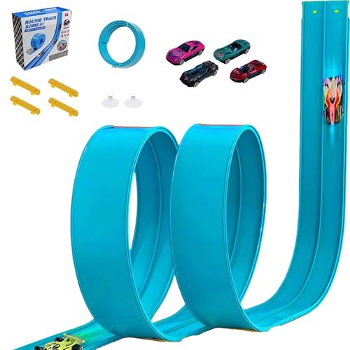 4.5M Car Track Speed Race Track Rolls Up Portable Racetrack for Toy Cars with 4 Cars (Light Blue) von UATARU