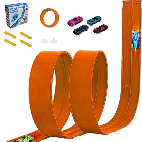 4.5M Car Track Speed Race Track Rolls Up Portable Racetrack for Toy Cars with 4 Cars (orange) von UATARU