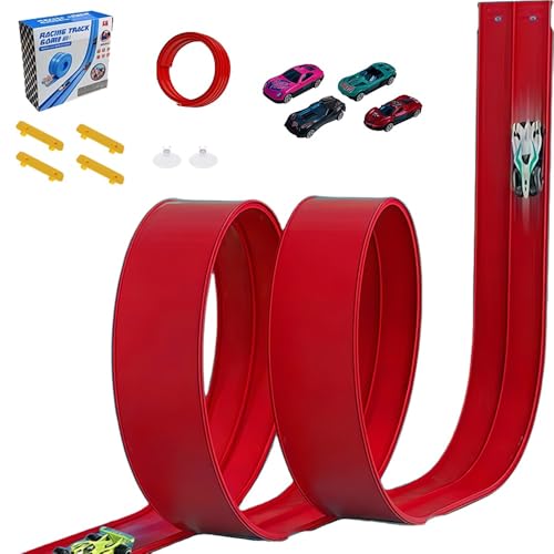 4.5M Car Track Speed Race Track Rolls Up Portable Racetrack for Toy Cars with 4 Cars (red) von UATARU