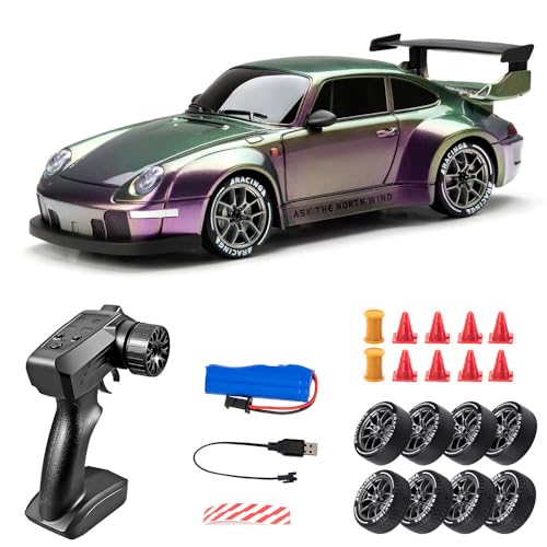 RC Drift Car, 1:24 Scale Remote Control Vehicle with LED Lights, Drifting Tires＆ 2 Batteries, Racing Sports Vehicle Toy for Adults Kids (C) von UATARU