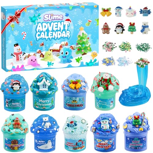 Schleim Adventskalender 2025 für Mädchen Jungen,24-Tage-Countdown Slime Weihnachtskalender Kinder,Weihnachten Überraschungen Geschenk Schleim Kit für 3 4 5 6 7 8 9 10 11 Jahre Jungen Mädchen(Blau) von UAYNFY
