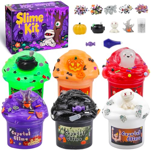 Hallowen- Slime-Das 6-Schleim-Set, bestehend aus leuchtendem und transparentem Schleim, Kindergeburtstage und Halloween-Partys und eignet Sich für Jungen und Mädchen von UAYNFY