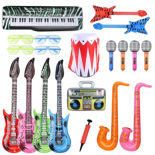 UBETTER Aufblasbare Rock Star Toys Set, 20 Pcs Aufblasbare Instrumente, Dekoration Karneval Party luftgitarren zum Aufblasen, Bass, Saxophon, Mikrofone, Keyboards, Drum & Party Brille für Kinder UBETTER Aufblasbare Rock Star Toys Set, 20 Pcs Aufblasbare Instrumente, Dekoration Karneval Party luftgitarren zum Aufblasen, Bass, Saxophon, Mikrofone, Keyboards, Drum & Party Brille für Kinder von UBETTER