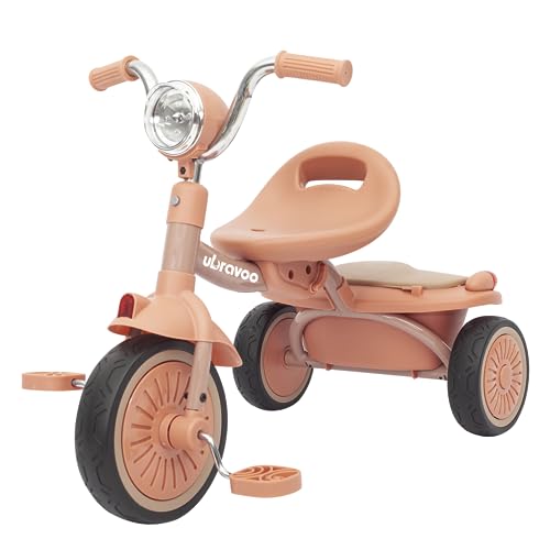 UBRAVOO Baby Dreirad, Klappbares Kleinkind-Dreirad mit Pedalen, Coole Lichter, Robuste Räder und Bequemer Sitz, Baby Erstes Lauflern-Dreirad für 1-5 Jahren im Alter Mädchen und Jungen (Rosa) von UBRAVOO