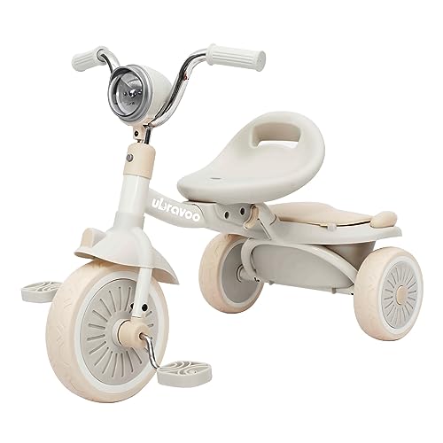 UBRAVOO Baby Dreirad, Klappbares Kleinkind-Dreirad mit Pedalen, Coole Lichter, Robuste Räder und Bequemer Sitz, Baby Erstes Lauflern-Dreirad für 1-5 Jahren im Alter Mädchen und Jungen (Weiß) von UBRAVOO