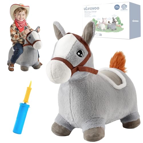 UBRAVOO Hüpf-Tier für Kinder Pferd, aufblasbares Plüschtier Hüpfspielzeug für Kleinkinder, Baby-Geburtstagsgeschenke für Babys im Alter von 18 Monaten bis 4 Jahren (Graues Pony) von UBRAVOO