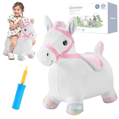 UBRAVOO Hüpf-Tier für Kinder Pferd, aufblasbares Plüschtier Hüpfspielzeug für Kleinkinder, Baby-Geburtstagsgeschenke für Babys im Alter von 18 Monaten bis 4 Jahren (Regenbogen Pony) von UBRAVOO