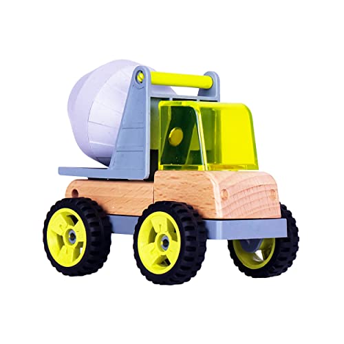 UDEAS Betonmischer Spielzeug aus Holz, Spielzeug Ab 3 Jahre, Mini-Transformable Holz Spielzeug, Baufahrzeuge Kinder, Schwarze Räder und leuchtende Farben von UDEAS