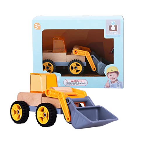 UDEAS Radlader mit beweglichem Ladearm, Holzspielzeug für Kinder ab 3 Jahren, Spielzeug mit schwarzen Rädern von UDEAS