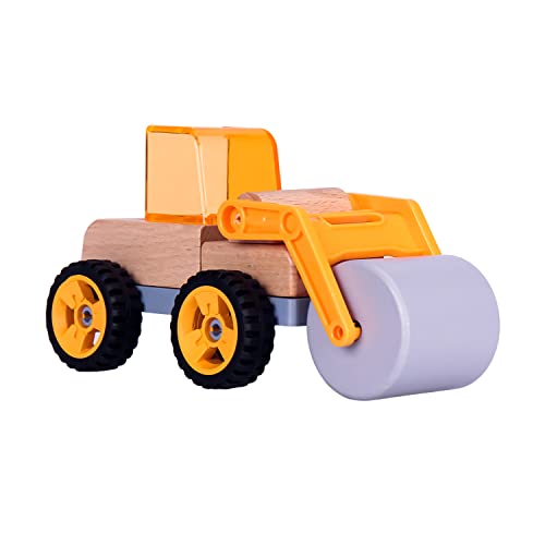 UDEAS Strassenwalze Spielzeug, bewegliche mechanische Walze Spielzeug, Sandkasten Spielzeug, Verwandelbare Holzspielzeug Ab 3 Jahre für Kinder, Mini - Baufahrzeuge von UDEAS