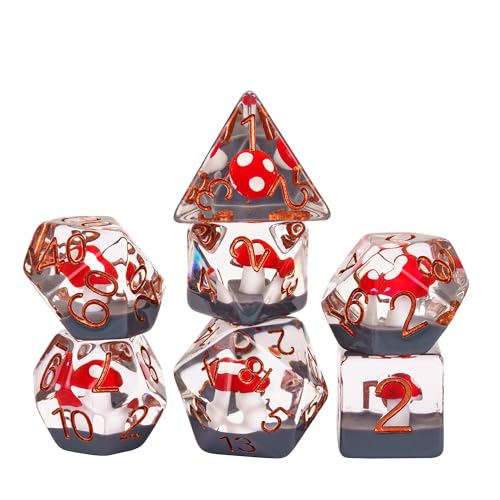 UDIXI 7-teiliges DND-Würfel-Set, Kunstharz-Pilz, D&D-Würfel-Set, rote polyedrische Würfel für Dungeons and Dragons Rollenspiele von UDIXI
