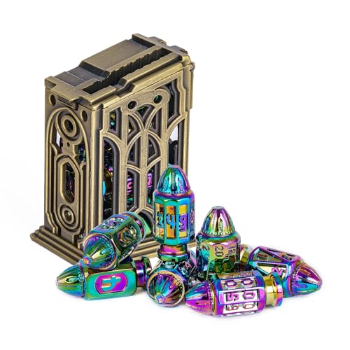 UDIXI DND-Würfel-Set aus Metall mit Magazin-Behälter, polyedrisches Würfel-Set, Cyberpunk-Stil für Warhammer 40K, D&D, Sci-Fi, War oder andere Tischspiele (bunt) von UDIXI