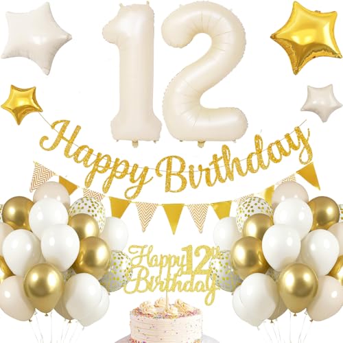 12.Geburtstag Dekoration,12 geburtstag Junge Weiß Gold,Geburtstagsdeko 12 jahre Junge,Luftballons 12.geburtstag Happy Birthday Girland Ballon 12 Deko zum Geburtstags, Geburtstagsdeko Jungen 12 Jahr 12.Geburtstag Dekoration,12 geburtstag Junge Weiß Gold,Geburtstagsdeko 12 jahre Junge,Luftballons 12.geburtstag Happy Birthday Girland Ballon 12 Deko zum Geburtstags, Geburtstagsdeko Jungen 12 Jahr von UDRKFOPK