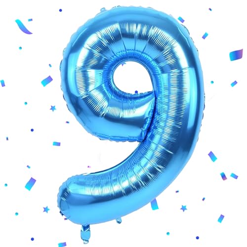 Blau Luftballon 9 - 40 Zoll Folienballon, 101cm Zahlenballon, Helium Ballon für 9 Jahre Geburtstagsdeko Kinder Mädchen Junge von UDRKFOPK