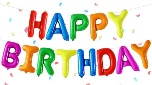 UDRKFOPK Bunt Happy Birthday Ballons Banner,Happy Birthday Luftballon Girlande 16 Zoll Silver Folie Happy Birthday Folienballon Luftballon Helium Ballon Geburtstagsballon Banner für Geburtstag Party von UDRKFOPK