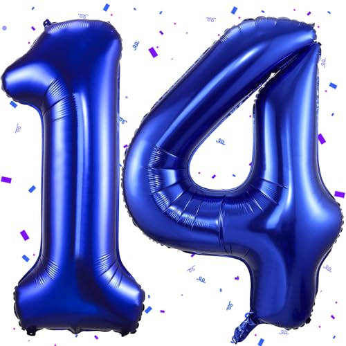 Dunkelblau Luftballon 14,Zahlen Luftballon Dunkelblau,40 Zoll Folienballon 1&4,Zahlenballon 14 Helium Ballon Luftballon 14 Geburtstag für 14th Geburtstagsdeko Mädchen Junge Jubiläum Party Deko von UDRKFOPK