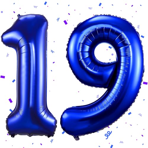 Dunkelblau Luftballon 19,Zahlen Luftballon Dunkelblau,40 Zoll Folienballon 1&9,Zahlenballon 19 Helium Ballon Luftballon 19 Geburtstag für 19th Geburtstagsdeko Mädchen Junge Jubiläum Party Deko von UDRKFOPK