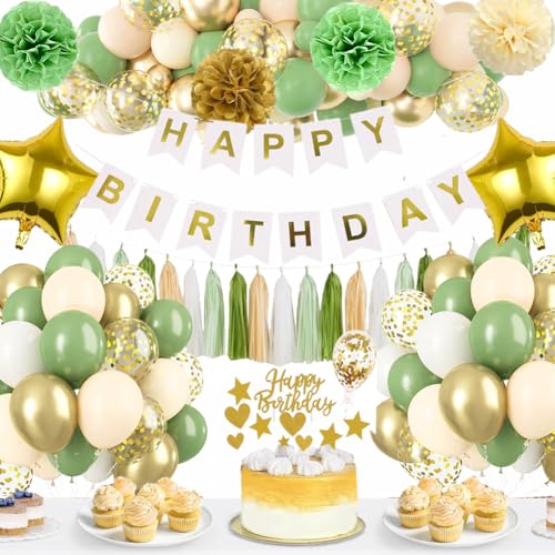 Geburtstagsdeko Grün Gold,12" Salbei Grün Luftballons Geburtstag Party Deko Set mit Happy Birthday Banner ,Konfetti Ballons Deko Geburtstag Frau Mann Party Ballons für Geburtstagsdeko Mädchen Baby Geburtstagsdeko Grün Gold,12" Salbei Grün Luftballons Geburtstag Party Deko Set mit Happy Birthday Banner ,Konfetti Ballons Deko Geburtstag Frau Mann Party Ballons für Geburtstagsdeko Mädchen Baby von UDRKFOPK