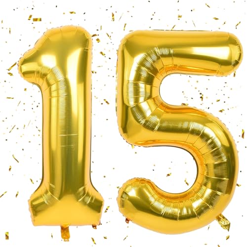 Golden Luftballon 15,Zahlen luftballons,40 Zoll Folienballon 15,101cm Zahlenballon 15 Helium Ballon luftballons 15 Geburtstag für Geburtstagsdeko Kinder Mädchen Junge ﻿ von UDRKFOPK