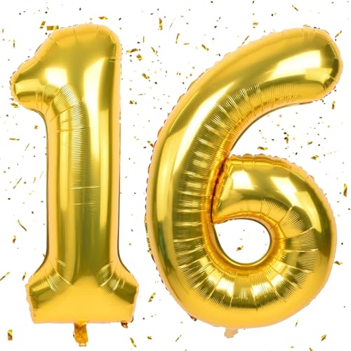 Golden Luftballon 16,Zahlen Luftballon Golden,40 Zoll Folienballon 1&6,Golden Zahlenballon 16 Helium Ballon Luftballon 16 Geburtstag für 16th Geburtstagsdeko Mädchen Junge Jubiläum Party Deko von UDRKFOPK
