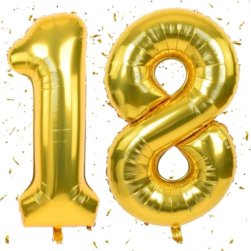 Golden Luftballon 18,Zahlen luftballons,40 Zoll Folienballon 18,101cm Zahlenballon 18 Helium Ballon luftballons 18 Geburtstag für Geburtstagsdeko Kinder Mädchen Junge von UDRKFOPK