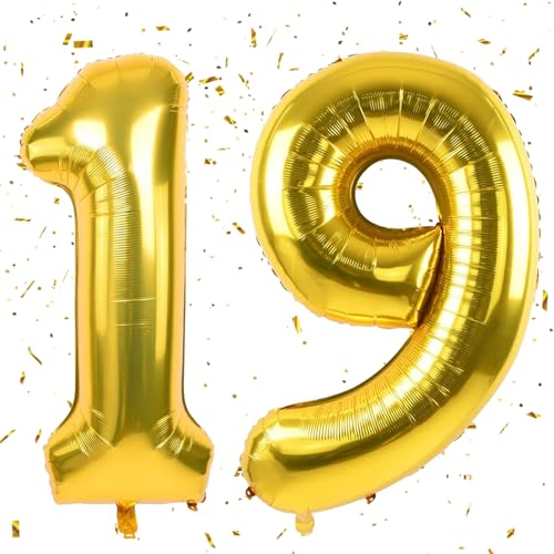 Golden Luftballon 19,Zahlen Luftballon Golden,40 Zoll Folienballon 1&9,Golden Zahlenballon 19 Helium Ballon Luftballon 19 Geburtstag für 19th Geburtstagsdeko Mädchen Junge Jubiläum Party Deko von UDRKFOPK