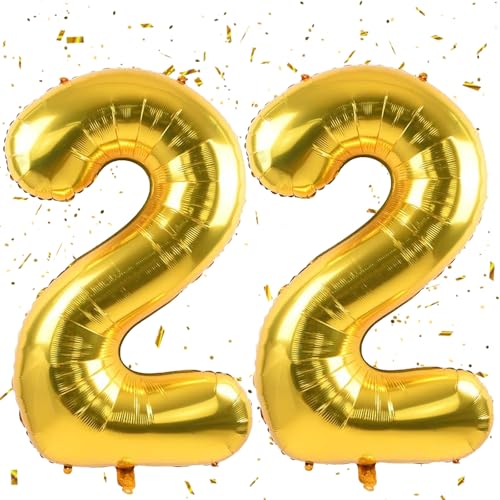 Golden Luftballon 22,Zahlen luftballons,40 Zoll Folienballon 22,101cm Zahlenballon 22 Helium Ballon luftballons 22 Geburtstag für Geburtstagsdeko Kinder Mädchen Junge ﻿ von UDRKFOPK
