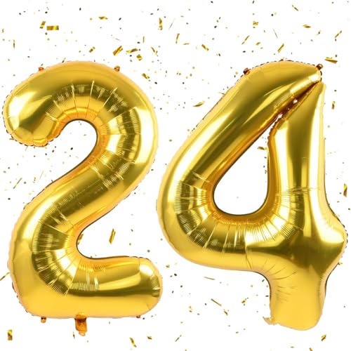 Golden Luftballon 24,Zahlen Luftballons Golden,40 Zoll Golden Folienballon 2&4,Golden Zahlenballon 24 Helium Ballon Luftballon 24 Geburtstag für 24th 42th Geburtstagsdeko Mädchen Junge von UDRKFOPK