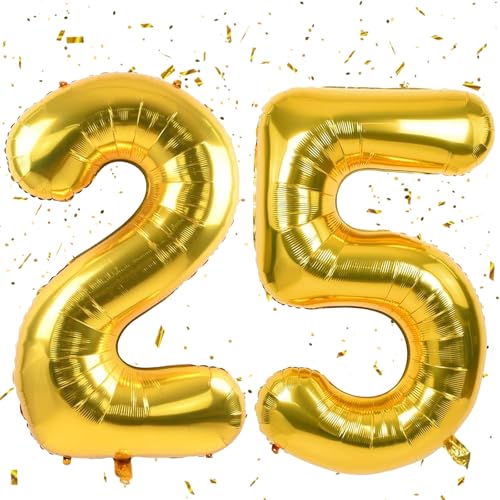 Golden Luftballon 25,Zahlen Luftballons Golden,40 Zoll Folienballon 2&5,Golden Zahlenballon 25 Helium Ballon Luftballon 25Geburtstag für 25th 52th Geburtstagsdeko Mädchen Junge von UDRKFOPK