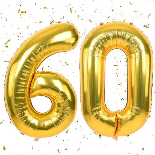Golden Luftballon 60,Zahlen Luftballons Golden,40 Zoll Folienballon 6 & 0,Golden Zahlenballon 60 Helium Ballon Luftballon 60 Geburtstag für 60th Geburtstagsdeko Mädchen Junge von UDRKFOPK
