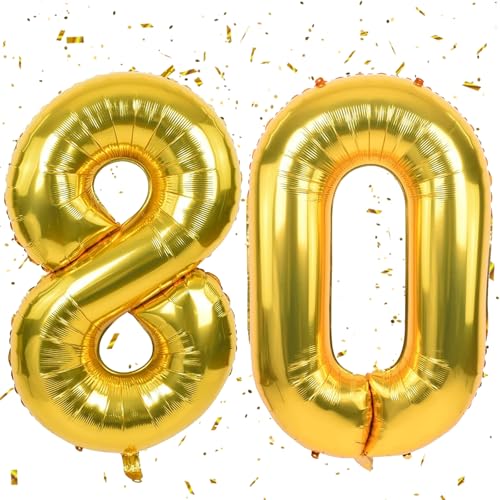Golden Luftballon 80,Zahlen Luftballons Golden,40 Zoll Folienballon 8 & 0,Golden Zahlenballon 80 Helium Ballon Luftballon 80 Geburtstag für 80th Geburtstagsdeko Mädchen Junge von UDRKFOPK